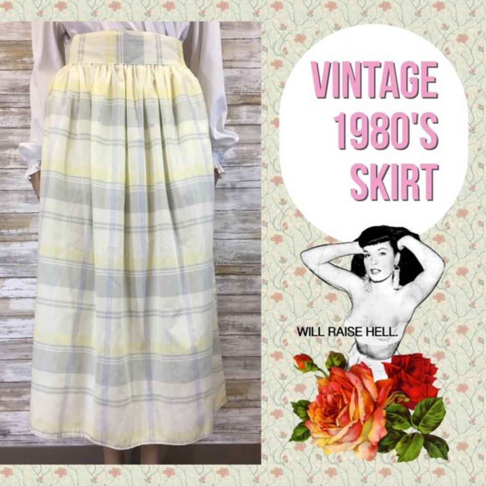 Vintage 1980's You Babes Yellow/Gray Plaid Skirt 8